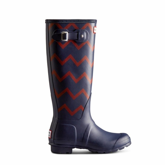 Hunter Original Rowing Plazer Tall Rb Zigzag In Maritime Blue Sundried Red 7 - Picture 7 of 12